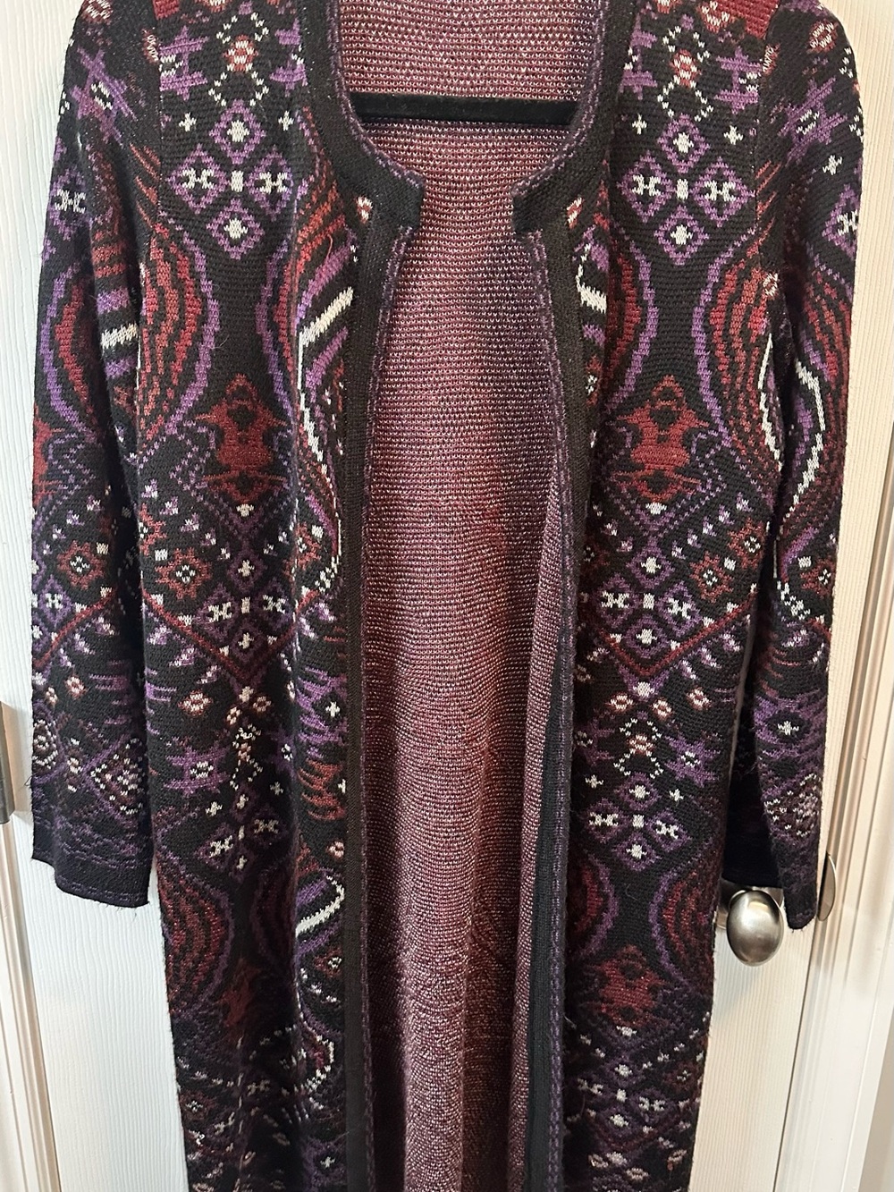 Roz & Ali Long Open-Front Cardigan Sweater - Purple Multi